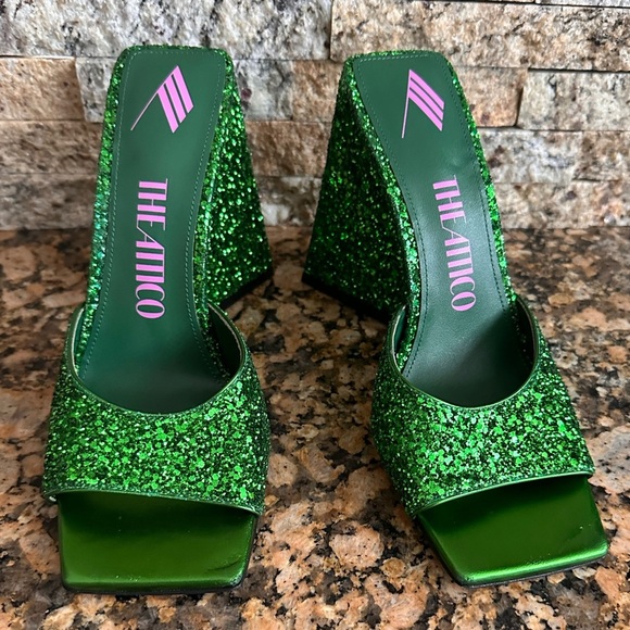 THE ATTICO Devon 115 Mule in Apple Green Glitter - Picture 4 of 9